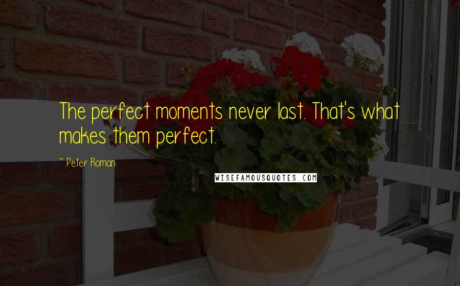 Peter Roman Quotes: The perfect moments never last. That's what makes them perfect.