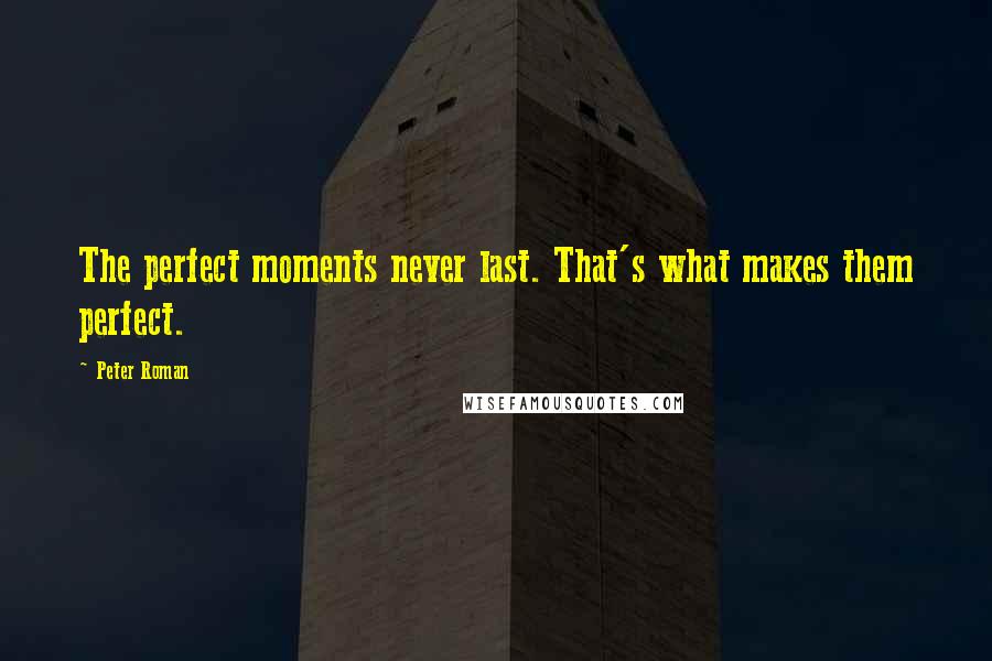 Peter Roman Quotes: The perfect moments never last. That's what makes them perfect.