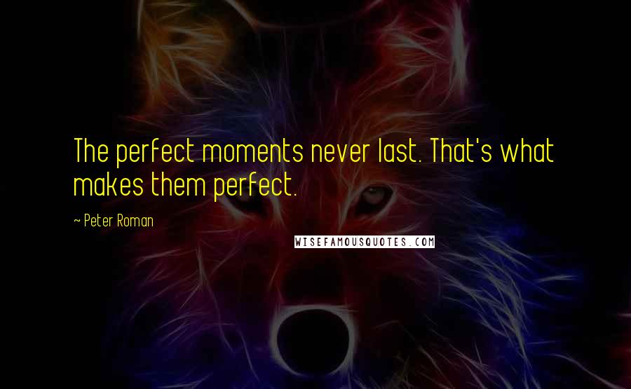 Peter Roman Quotes: The perfect moments never last. That's what makes them perfect.