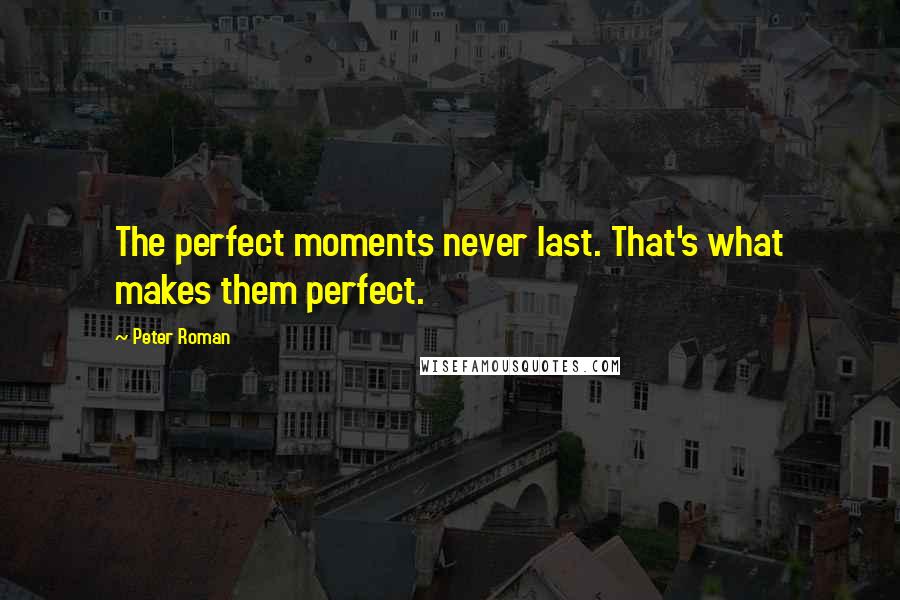 Peter Roman Quotes: The perfect moments never last. That's what makes them perfect.