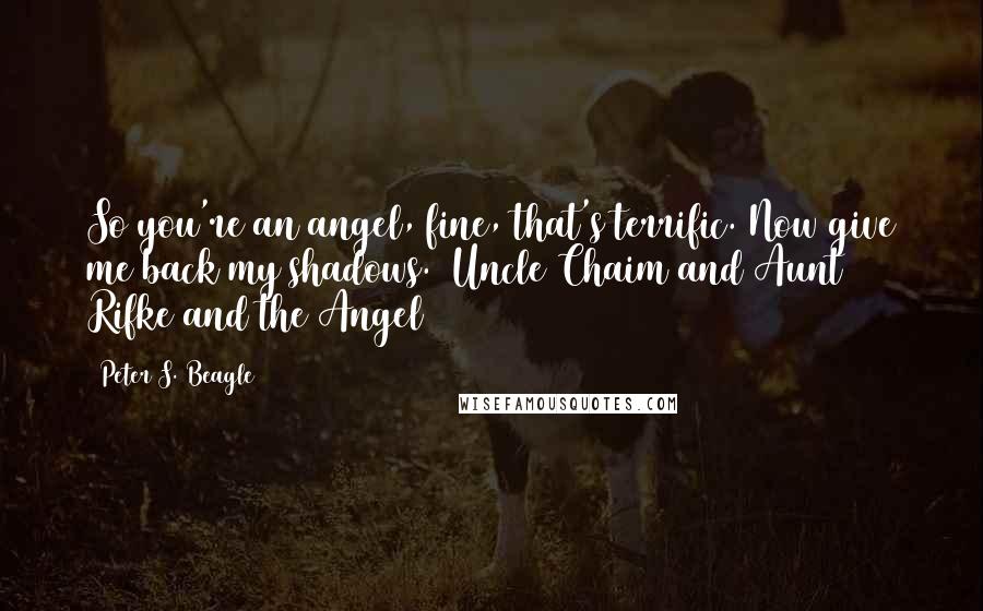 Peter S. Beagle Quotes: So you're an angel, fine, that's terrific. Now give me back my shadows. (Uncle Chaim and Aunt Rifke and the Angel)