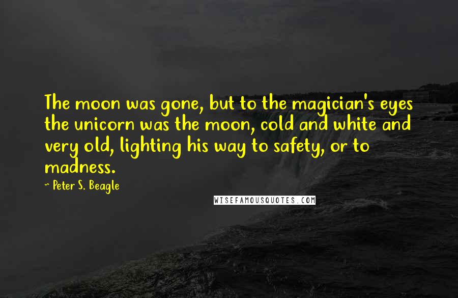 Peter S. Beagle Quotes: The moon was gone, but to the magician's eyes the unicorn was the moon, cold and white and very old, lighting his way to safety, or to madness.