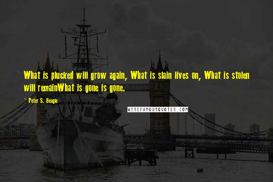 Peter S. Beagle Quotes: What is plucked will grow again, What is slain lives on, What is stolen will remainWhat is gone is gone.