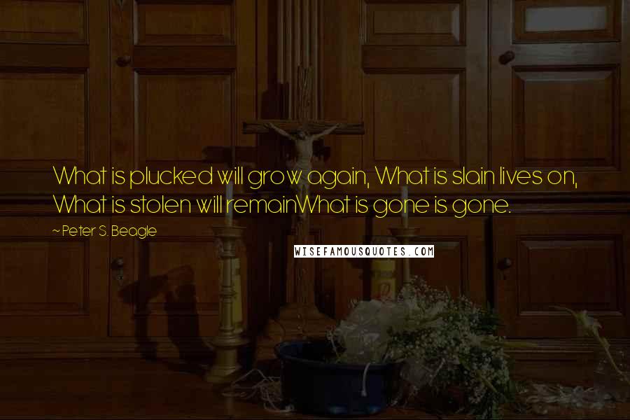 Peter S. Beagle Quotes: What is plucked will grow again, What is slain lives on, What is stolen will remainWhat is gone is gone.