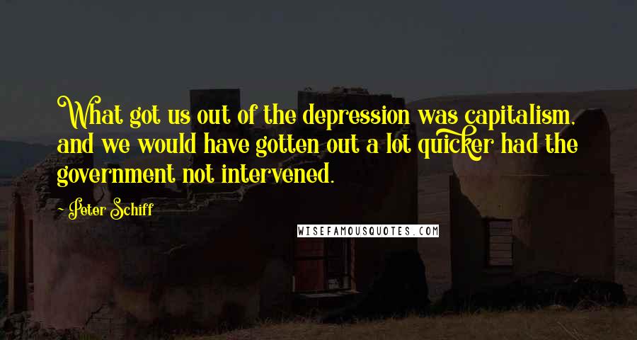 Peter Schiff Quotes: What got us out of the depression was capitalism, and we would have gotten out a lot quicker had the government not intervened.