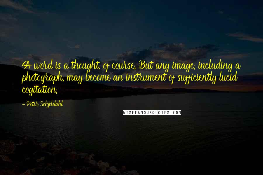 Peter Schjeldahl Quotes: A word is a thought, of course. But any image, including a photograph, may become an instrument of sufficiently lucid cogitation.