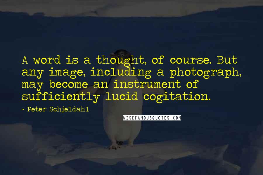 Peter Schjeldahl Quotes: A word is a thought, of course. But any image, including a photograph, may become an instrument of sufficiently lucid cogitation.