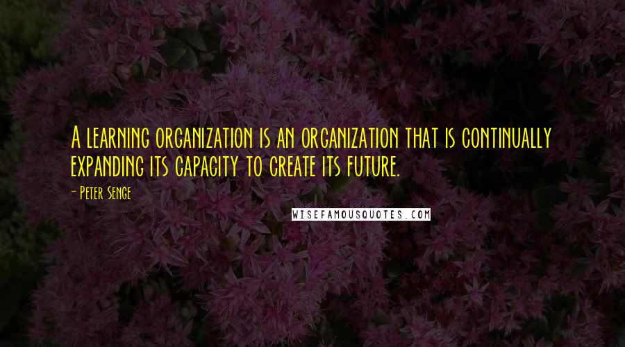 Peter Senge Quotes: A learning organization is an organization that is continually expanding its capacity to create its future.