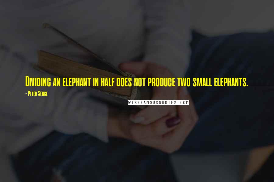 Peter Senge Quotes: Dividing an elephant in half does not produce two small elephants.