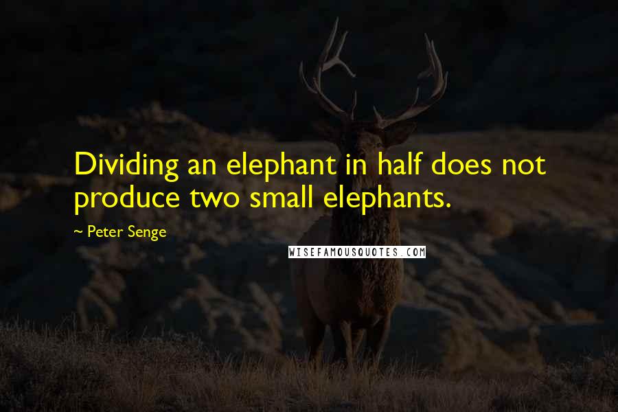 Peter Senge Quotes: Dividing an elephant in half does not produce two small elephants.