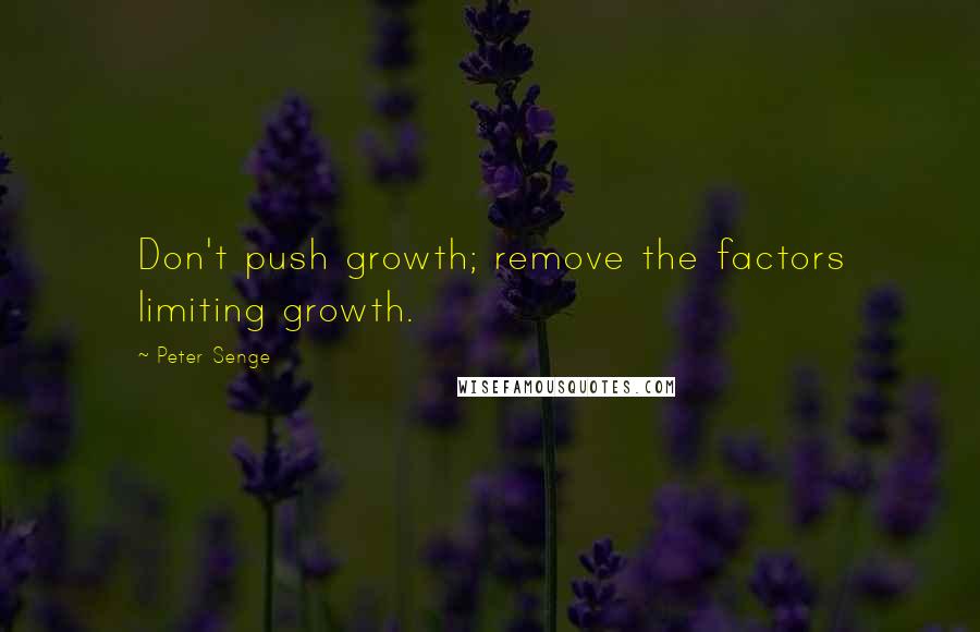 Peter Senge Quotes: Don't push growth; remove the factors limiting growth.