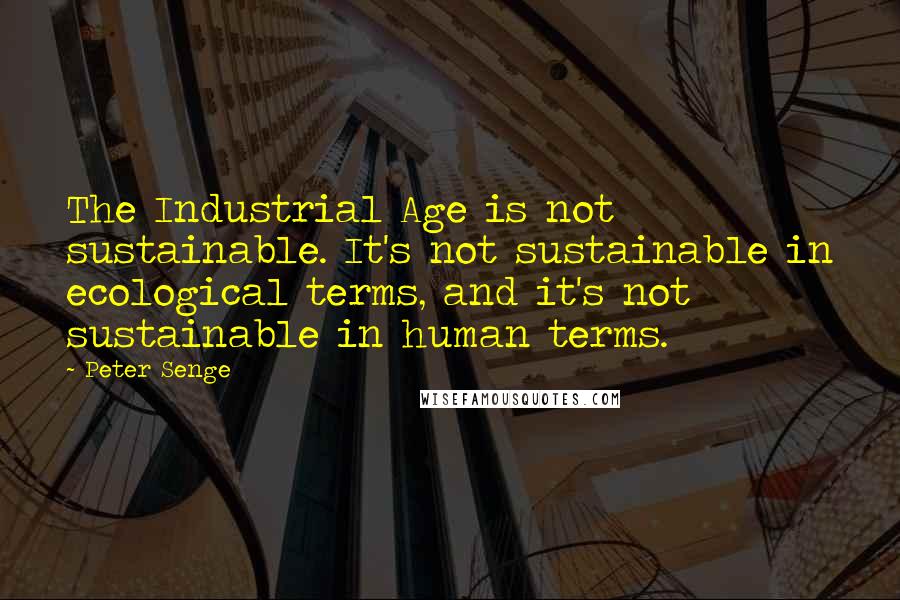 Peter Senge Quotes: The Industrial Age is not sustainable. It's not sustainable in ecological terms, and it's not sustainable in human terms.