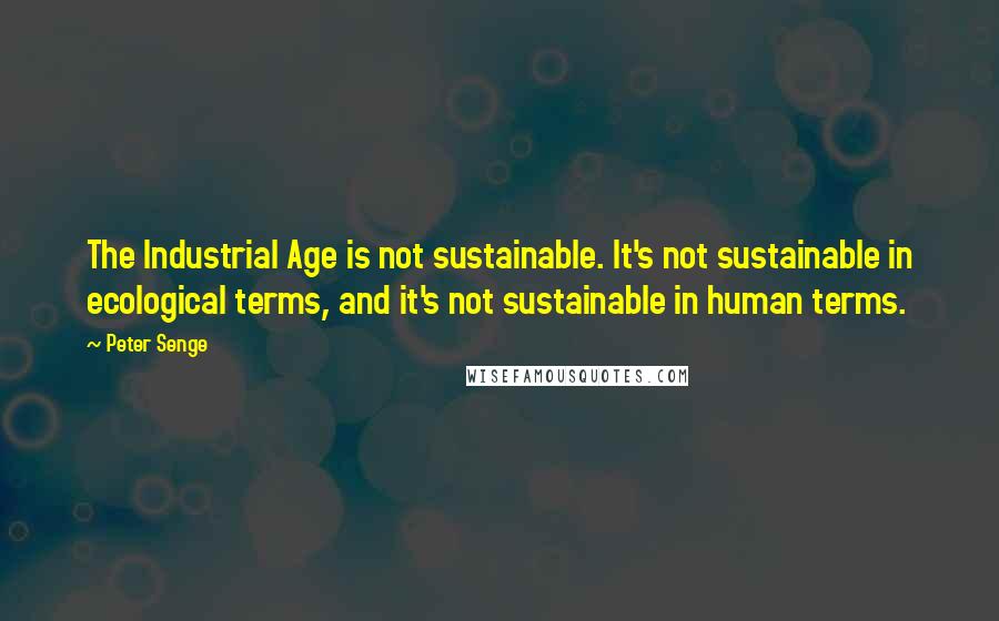 Peter Senge Quotes: The Industrial Age is not sustainable. It's not sustainable in ecological terms, and it's not sustainable in human terms.