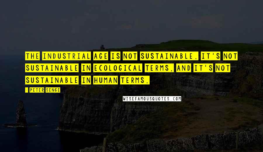 Peter Senge Quotes: The Industrial Age is not sustainable. It's not sustainable in ecological terms, and it's not sustainable in human terms.