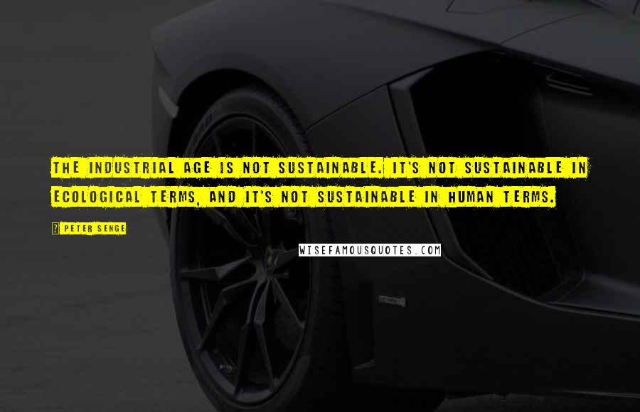 Peter Senge Quotes: The Industrial Age is not sustainable. It's not sustainable in ecological terms, and it's not sustainable in human terms.