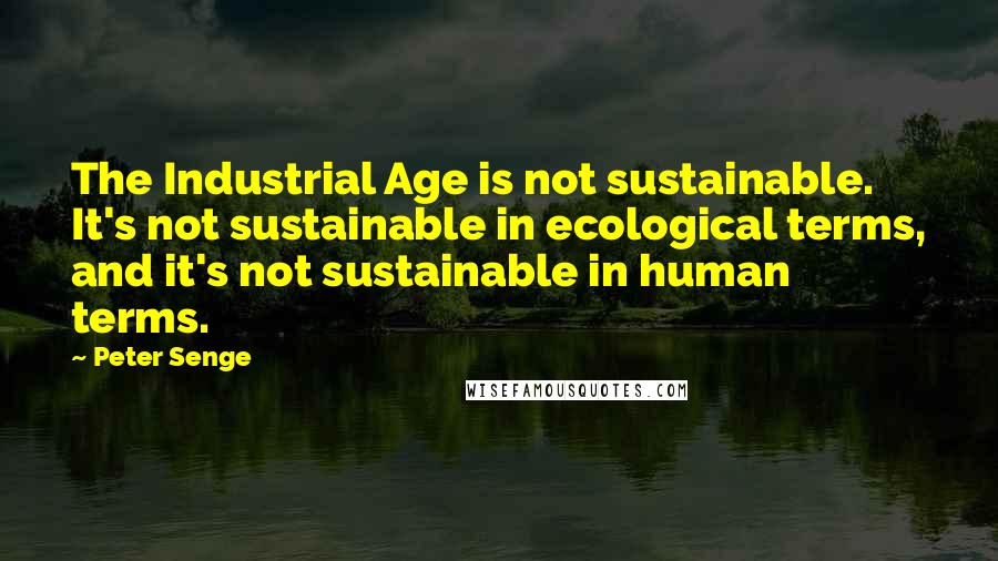 Peter Senge Quotes: The Industrial Age is not sustainable. It's not sustainable in ecological terms, and it's not sustainable in human terms.