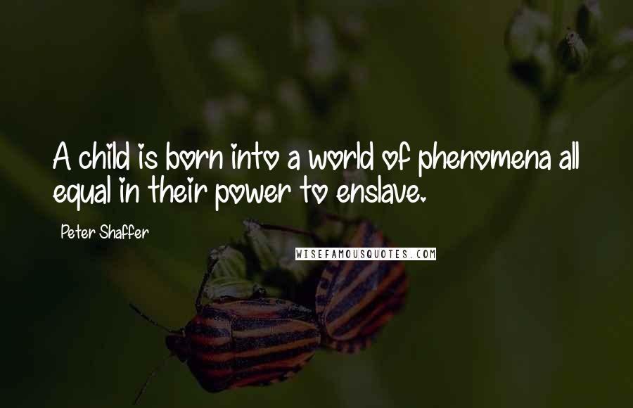 Peter Shaffer Quotes: A child is born into a world of phenomena all equal in their power to enslave.