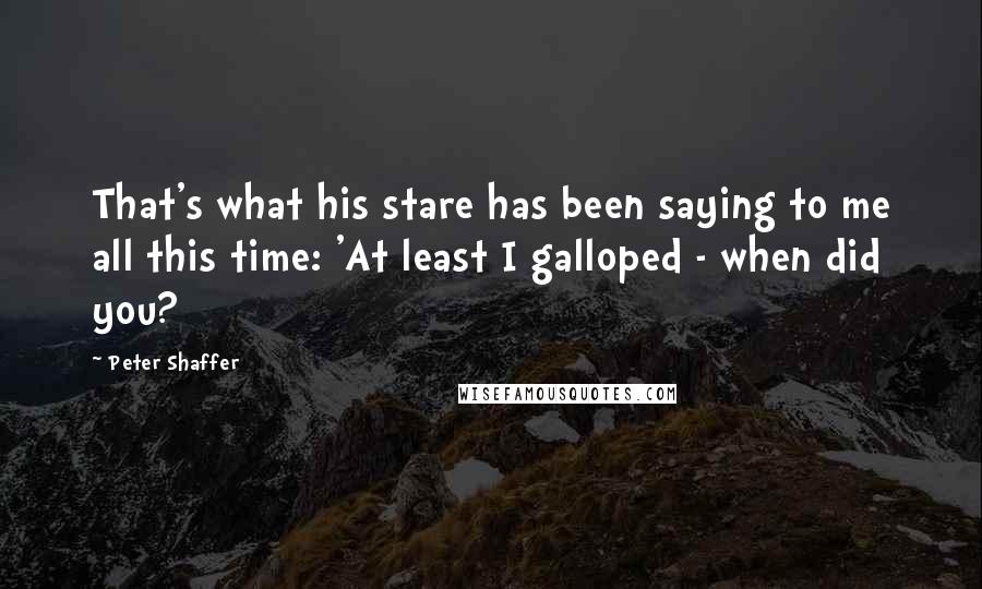 Peter Shaffer Quotes: That's what his stare has been saying to me all this time: 'At least I galloped - when did you?