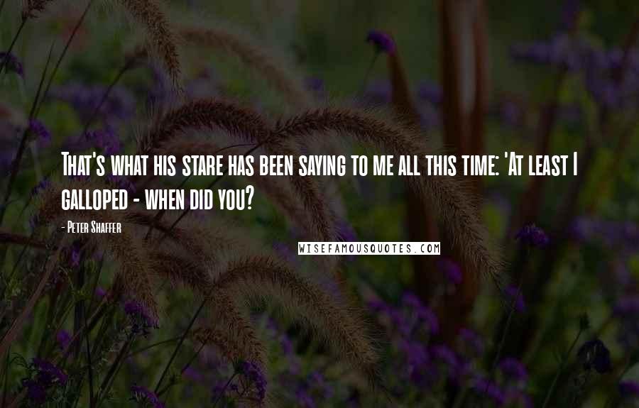 Peter Shaffer Quotes: That's what his stare has been saying to me all this time: 'At least I galloped - when did you?