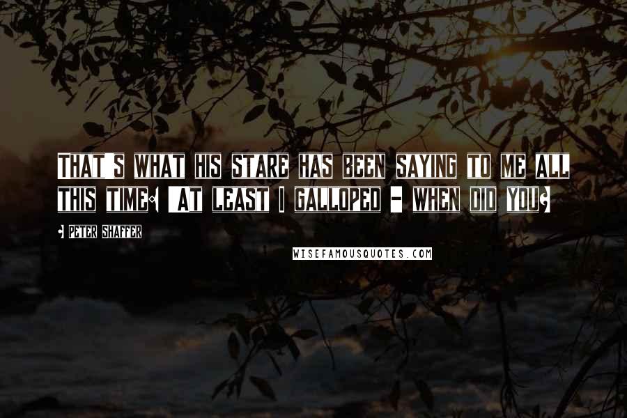 Peter Shaffer Quotes: That's what his stare has been saying to me all this time: 'At least I galloped - when did you?
