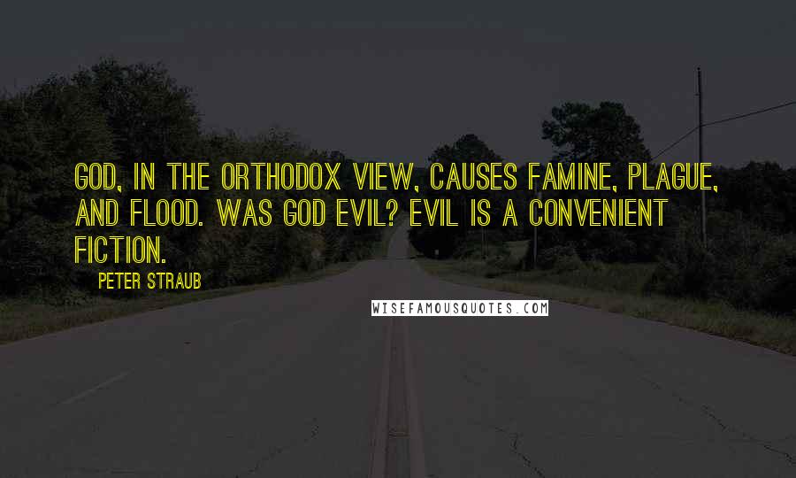 Peter Straub Quotes: God, in the orthodox view, causes famine, plague, and flood. Was God evil? Evil is a convenient fiction.