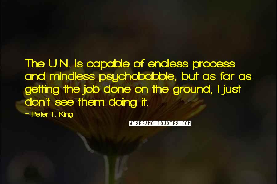 Peter T. King Quotes: The U.N. is capable of endless process and mindless psychobabble, but as far as getting the job done on the ground, I just don't see them doing it.