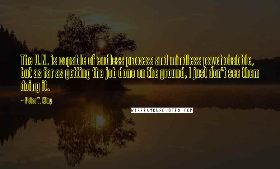 Peter T. King Quotes: The U.N. is capable of endless process and mindless psychobabble, but as far as getting the job done on the ground, I just don't see them doing it.