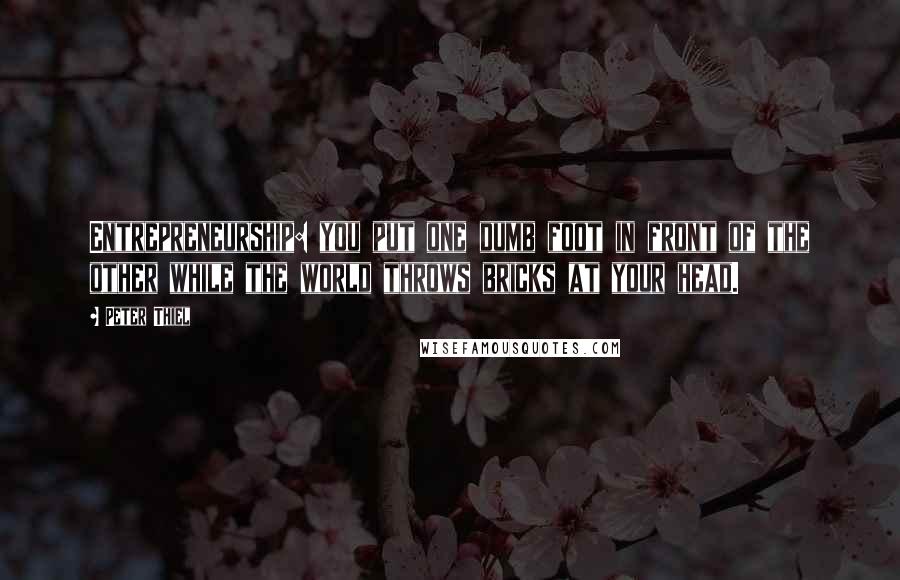 Peter Thiel Quotes: Entrepreneurship: you put one dumb foot in front of the other while the world throws bricks at your head.