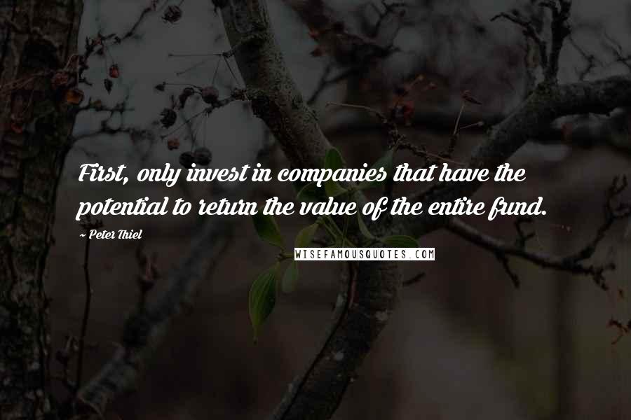 Peter Thiel Quotes: First, only invest in companies that have the potential to return the value of the entire fund.