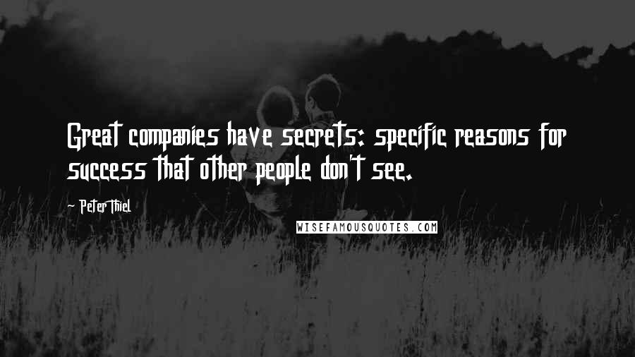 Peter Thiel Quotes: Great companies have secrets: specific reasons for success that other people don't see.