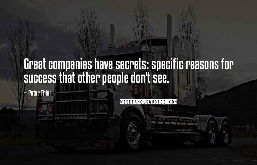 Peter Thiel Quotes: Great companies have secrets: specific reasons for success that other people don't see.