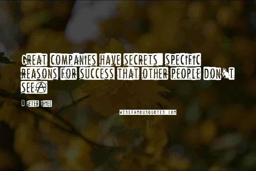 Peter Thiel Quotes: Great companies have secrets: specific reasons for success that other people don't see.