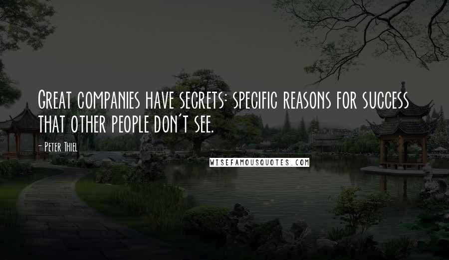 Peter Thiel Quotes: Great companies have secrets: specific reasons for success that other people don't see.