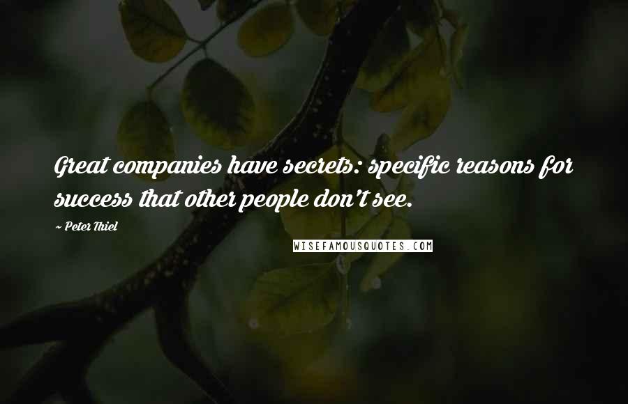 Peter Thiel Quotes: Great companies have secrets: specific reasons for success that other people don't see.