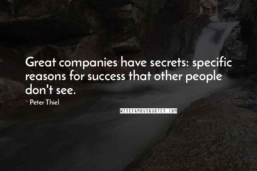 Peter Thiel Quotes: Great companies have secrets: specific reasons for success that other people don't see.