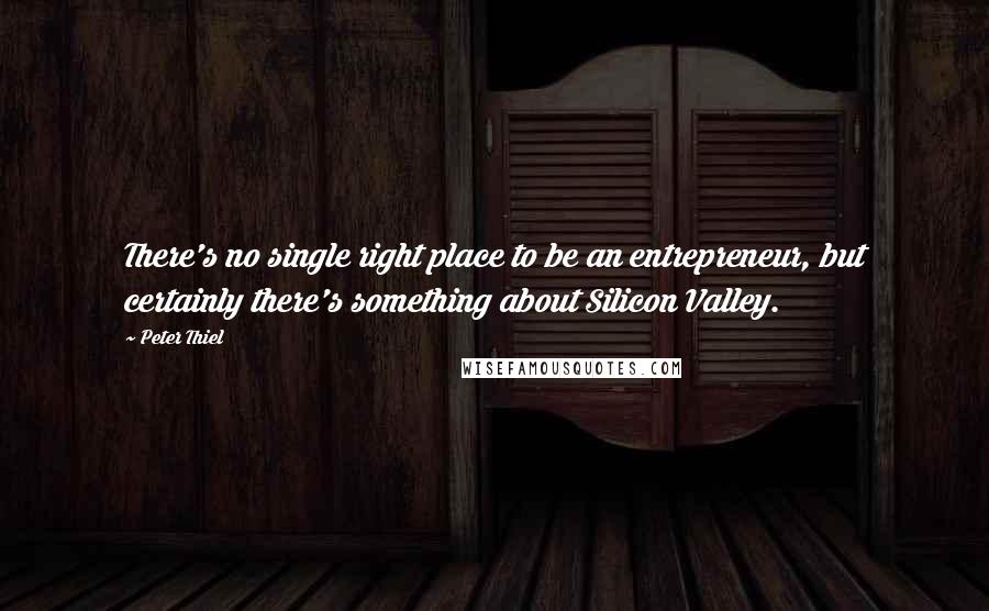 Peter Thiel Quotes: There's no single right place to be an entrepreneur, but certainly there's something about Silicon Valley.