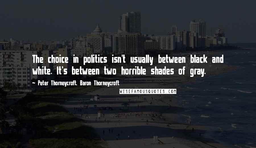 Peter Thorneycroft, Baron Thorneycroft Quotes: The choice in politics isn't usually between black and white. It's between two horrible shades of gray.