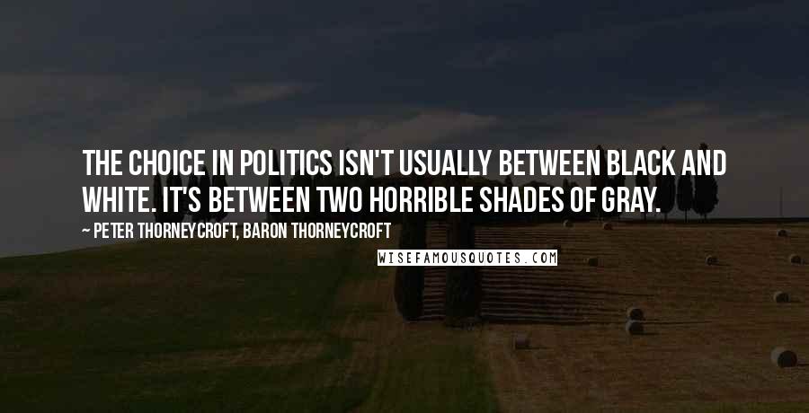 Peter Thorneycroft, Baron Thorneycroft Quotes: The choice in politics isn't usually between black and white. It's between two horrible shades of gray.