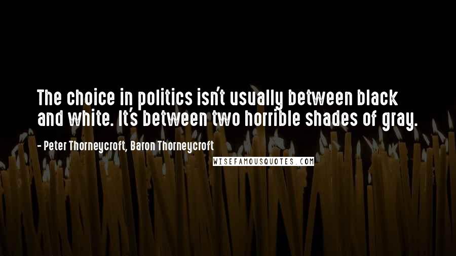 Peter Thorneycroft, Baron Thorneycroft Quotes: The choice in politics isn't usually between black and white. It's between two horrible shades of gray.