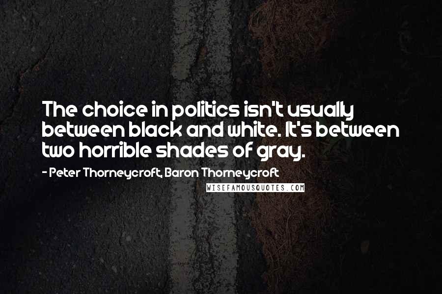 Peter Thorneycroft, Baron Thorneycroft Quotes: The choice in politics isn't usually between black and white. It's between two horrible shades of gray.