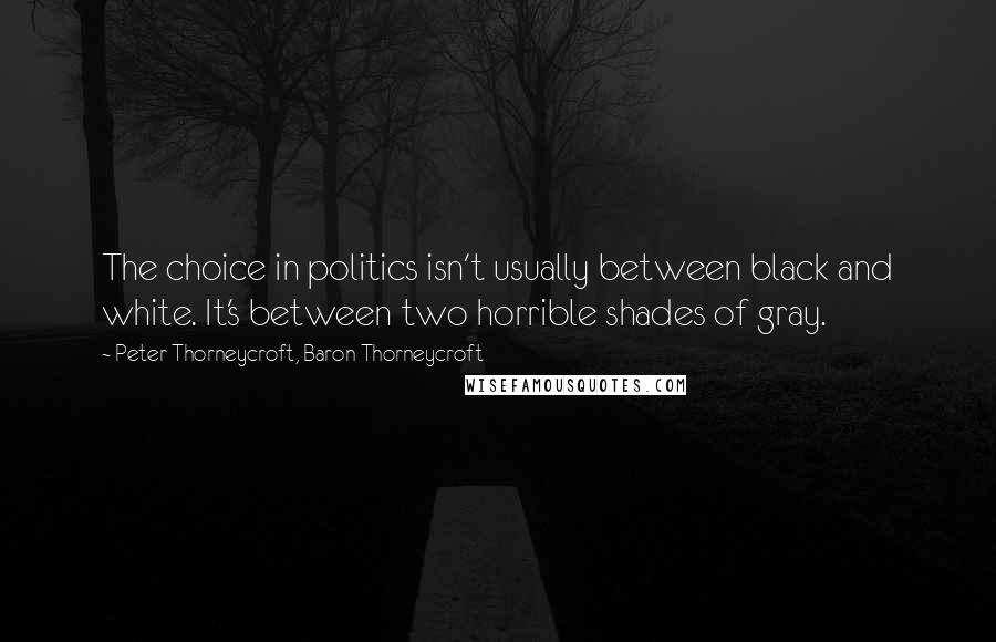 Peter Thorneycroft, Baron Thorneycroft Quotes: The choice in politics isn't usually between black and white. It's between two horrible shades of gray.