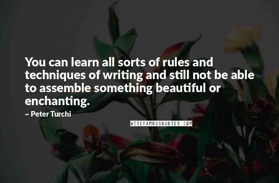 Peter Turchi Quotes: You can learn all sorts of rules and techniques of writing and still not be able to assemble something beautiful or enchanting.