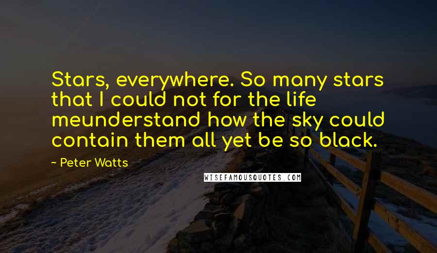 Peter Watts Quotes: Stars, everywhere. So many stars that I could not for the life meunderstand how the sky could contain them all yet be so black.