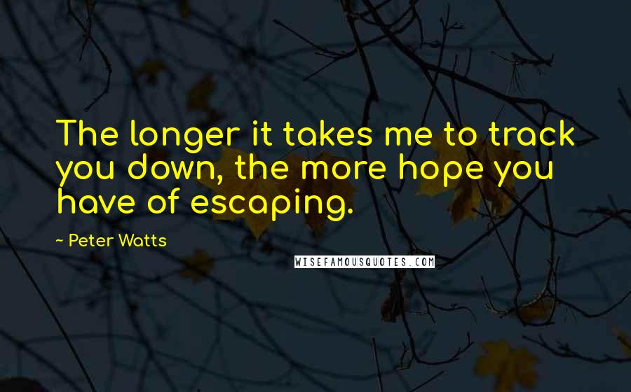 Peter Watts Quotes: The longer it takes me to track you down, the more hope you have of escaping.