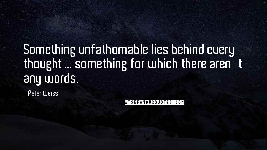 Peter Weiss Quotes: Something unfathomable lies behind every thought ... something for which there aren't any words.
