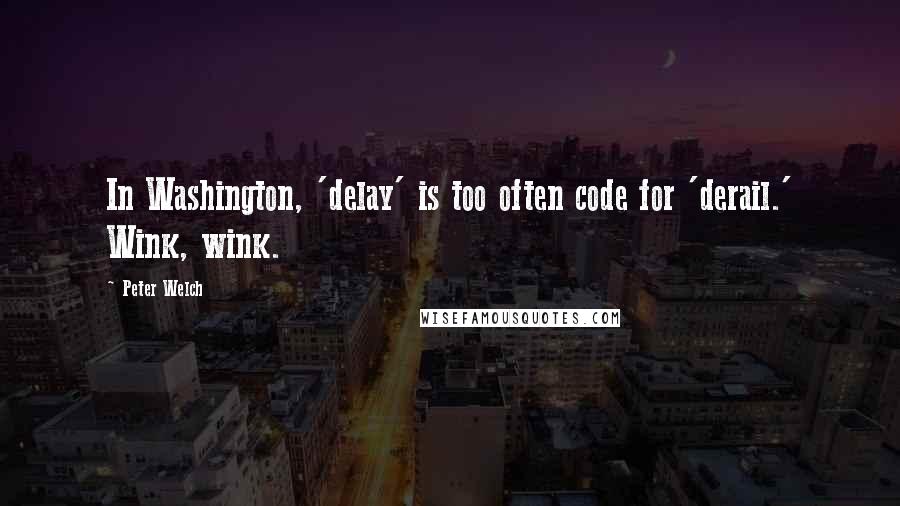Peter Welch Quotes: In Washington, 'delay' is too often code for 'derail.' Wink, wink.