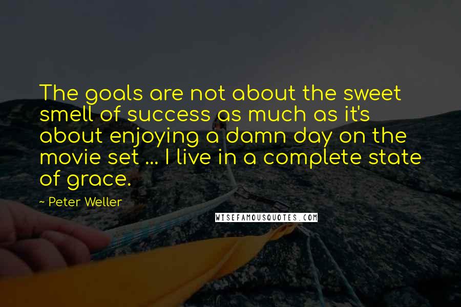 Peter Weller Quotes: The goals are not about the sweet smell of success as much as it's about enjoying a damn day on the movie set ... I live in a complete state of grace.