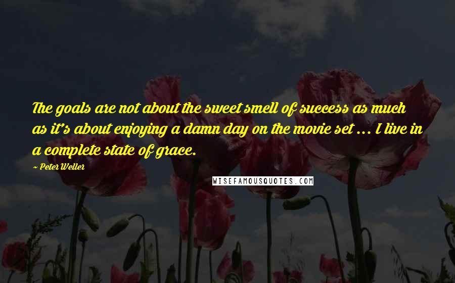 Peter Weller Quotes: The goals are not about the sweet smell of success as much as it's about enjoying a damn day on the movie set ... I live in a complete state of grace.