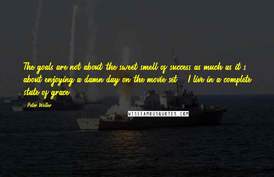 Peter Weller Quotes: The goals are not about the sweet smell of success as much as it's about enjoying a damn day on the movie set ... I live in a complete state of grace.