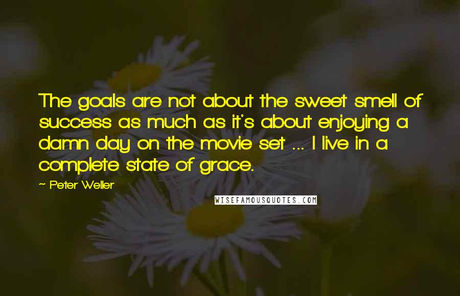 Peter Weller Quotes: The goals are not about the sweet smell of success as much as it's about enjoying a damn day on the movie set ... I live in a complete state of grace.